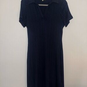 Madewell Navy Ribbed Midi Dress with V-Neck Collar